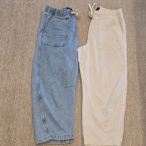 GAP Denim Pull-On Barrel Pants - Light Blue And Cream